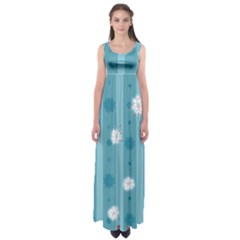 Gardenia Flowers White Blue Empire Waist Maxi Dress by Dutashop
