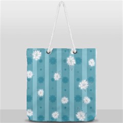 Gardenia Flowers White Blue Full Print Rope Handle Tote (large) by Dutashop