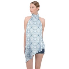 Tulip Flower Garden  Halter Asymmetric Satin Top by SychEva