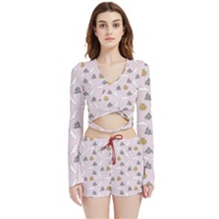 Birds In The Sky  Velvet Wrap Crop Top And Shorts Set by SychEva