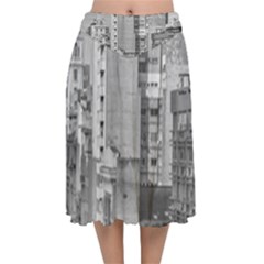 Aerial View Montevideo Uruguay Velvet Flared Midi Skirt by dflcprintsclothing