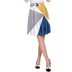Abstrait Triangles Jaune/bleu/gris A-line Skirt by kcreatif
