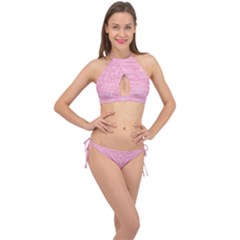 Pink Knitted Pattern Cross Front Halter Bikini Set by goljakoff