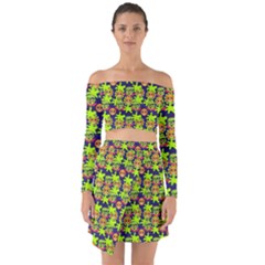 Smiley Background Smiley Grunge Off Shoulder Top With Skirt Set by Dutashop