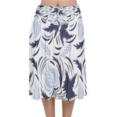 Folk Floral Pattern  Flowers Print  Velvet Flared Midi Skirt by Eskimos