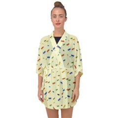 Dragonfly On Yellow Half Sleeve Chiffon Kimono by JustToWear