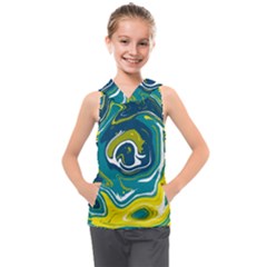 Green Vivid Marble Pattern 14 Kids  Sleeveless Hoodie by goljakoff