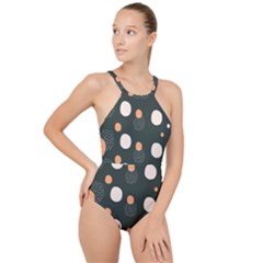 Black Peach White  High Neck One Piece Swimsuit by Sobalvarro