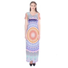 Pretty Pastel Boho Hippie Mandala Short Sleeve Maxi Dress by CrypticFragmentsDesign