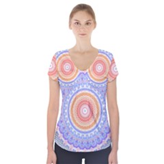 Pretty Pastel Boho Hippie Mandala Short Sleeve Front Detail Top by CrypticFragmentsDesign