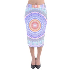 Pretty Pastel Boho Hippie Mandala Velvet Midi Pencil Skirt by CrypticFragmentsDesign