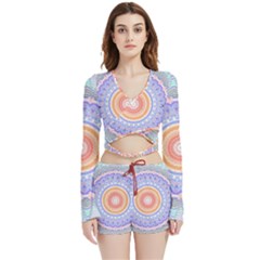 Pretty Pastel Boho Hippie Mandala Velvet Wrap Crop Top And Shorts Set by CrypticFragmentsDesign
