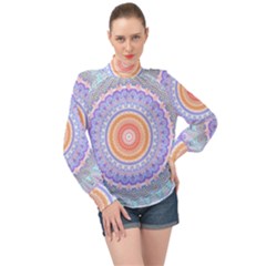 Pretty Pastel Boho Hippie Mandala High Neck Long Sleeve Chiffon Top by CrypticFragmentsDesign