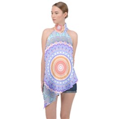 Pretty Pastel Boho Hippie Mandala Halter Asymmetric Satin Top by CrypticFragmentsDesign