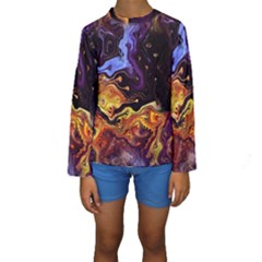 Nebula Starry Night Skies Abstract Art Kids  Long Sleeve Swimwear by CrypticFragmentsDesign