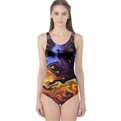 Nebula Starry Night Skies Abstract Art One Piece Swimsuit by CrypticFragmentsDesign