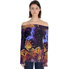Nebula Starry Night Skies Abstract Art Off Shoulder Long Sleeve Top by CrypticFragmentsDesign