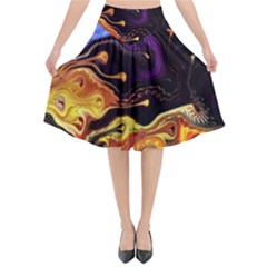 Nebula Starry Night Skies Abstract Art Flared Midi Skirt by CrypticFragmentsDesign