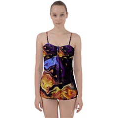 Nebula Starry Night Skies Abstract Art Babydoll Tankini Set by CrypticFragmentsDesign