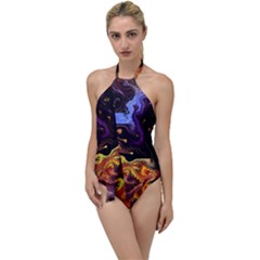 Nebula Starry Night Skies Abstract Art Go With The Flow One Piece Swimsuit by CrypticFragmentsDesign