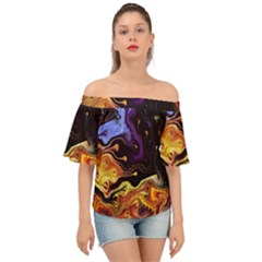 Nebula Starry Night Skies Abstract Art Off Shoulder Short Sleeve Top by CrypticFragmentsDesign
