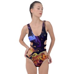 Nebula Starry Night Skies Abstract Art Side Cut Out Swimsuit by CrypticFragmentsDesign