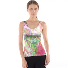 Boho Hippie Trippy Psychedelic Abstract Hot Pink Lime Green Tank Top by CrypticFragmentsDesign