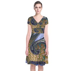 Sea Of Wonder Short Sleeve Front Wrap Dress by LW41021