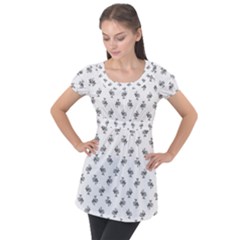 Black And White Sketchy Birds Motif Pattern Puff Sleeve Tunic Top by dflcprintsclothing