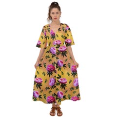 Delicate Peonies Kimono Sleeve Boho Dress by SychEva
