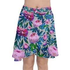 Pink Peonies Watercolor Chiffon Wrap Front Skirt by SychEva