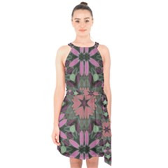Tropical Island Halter Collar Waist Tie Chiffon Dress by LW323