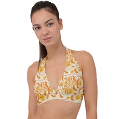 Folk Floral Pattern  Abstract Flowers Surface Design  Seamless Pattern Halter Plunge Bikini Top by Eskimos