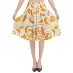 Folk Floral Pattern  Abstract Flowers Surface Design  Seamless Pattern Flared Midi Skirt by Eskimos