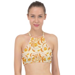 Folk Floral Pattern  Abstract Flowers Surface Design  Seamless Pattern Racer Front Bikini Top by Eskimos