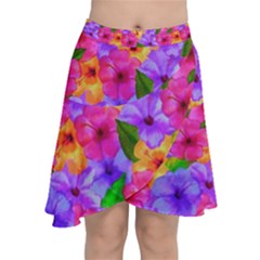 Watercolor Flowers  Multi-colored Bright Flowers Chiffon Wrap Front Skirt by SychEva