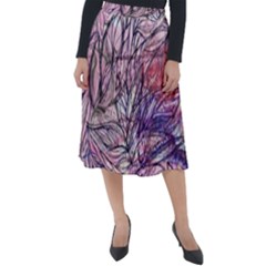 Mixed Media Leaves Classic Velour Midi Skirt  by kaleidomarblingart