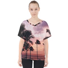 Palm Trees V-neck Dolman Drape Top by LW323