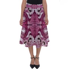 Pink Marbling Symmetry Perfect Length Midi Skirt by kaleidomarblingart