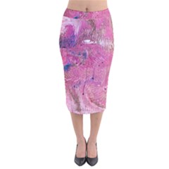 Pink Feathers Velvet Midi Pencil Skirt by kaleidomarblingart