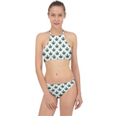 Weed At White, Ganja Leafs Pattern, 420 Hemp Regular Theme Racer Front Bikini Set by Casemiro