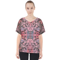 Pink Arabesque Iv V-neck Dolman Drape Top by kaleidomarblingart