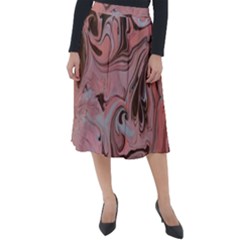 Pink Swirls Classic Velour Midi Skirt  by kaleidomarblingart