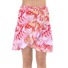 Cherry Blossom Cascades Abstract Floral Pattern Pink White  Wrap Front Skirt by CrypticFragmentsDesign