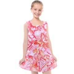 Cherry Blossom Cascades Abstract Floral Pattern Pink White  Kids  Cross Back Dress by CrypticFragmentsDesign