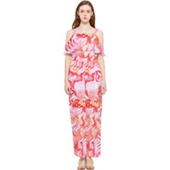 Cherry Blossom Cascades Abstract Floral Pattern Pink White  Draped Sleeveless Chiffon Jumpsuit by CrypticFragmentsDesign