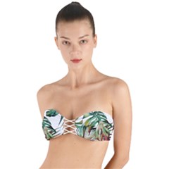 Tropical Leaves Twist Bandeau Bikini Top by goljakoff
