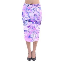 Hydrangea Blossoms Fantasy Gardens Pastel Pink And Blue Velvet Midi Pencil Skirt by CrypticFragmentsDesign
