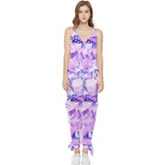Hydrangea Blossoms Fantasy Gardens Pastel Pink And Blue Sleeveless Tie Ankle Jumpsuit by CrypticFragmentsDesign
