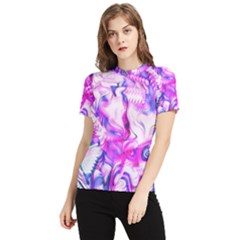 Hot Pink Fuchsia Flower Fantasy  Women s Short Sleeve Rash Guard by CrypticFragmentsDesign